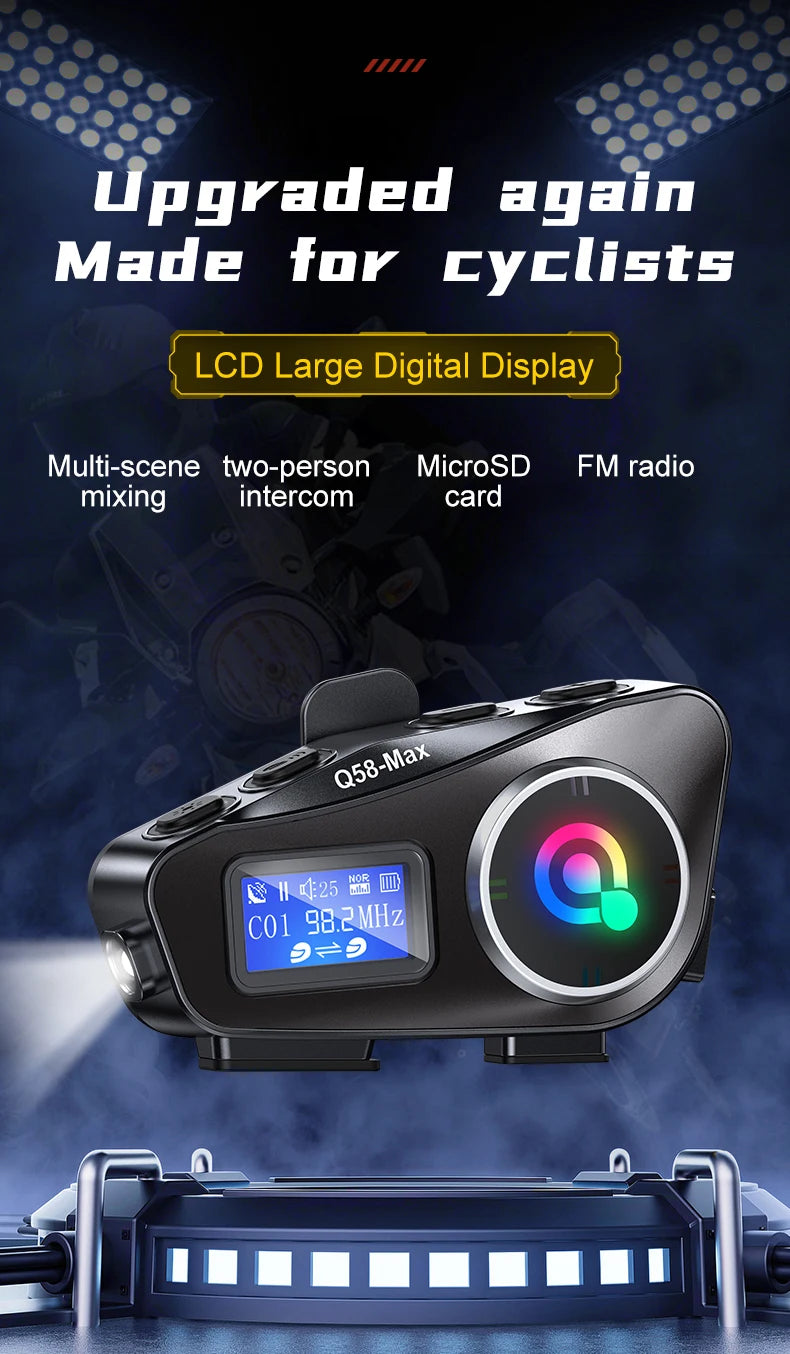 Q58 Max Motorcycle Helmet Bluetooth Intercom IP65 Waterproof Intercom Distance 500 Meters Multi-Scene Mixed Music Sharing